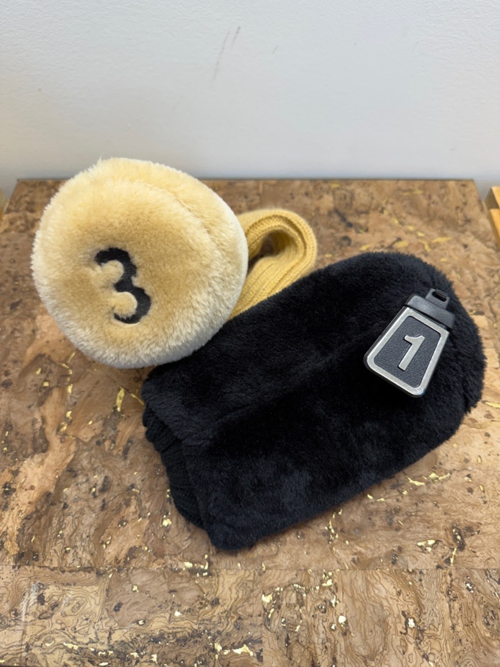 Fuzzy Golf Club Headcovers — Black and Mustard Yellow